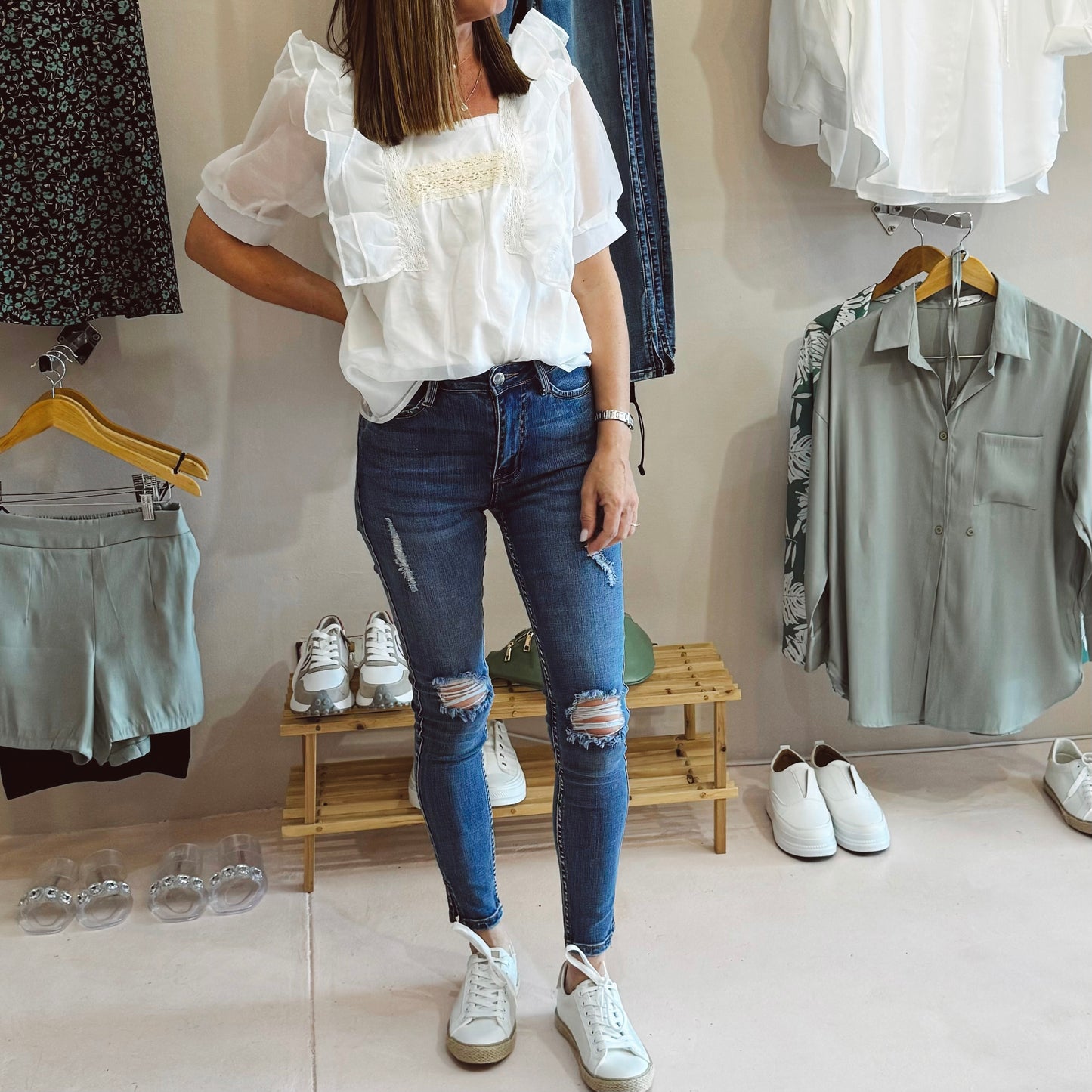 White Chiffon Sleeve Blouse