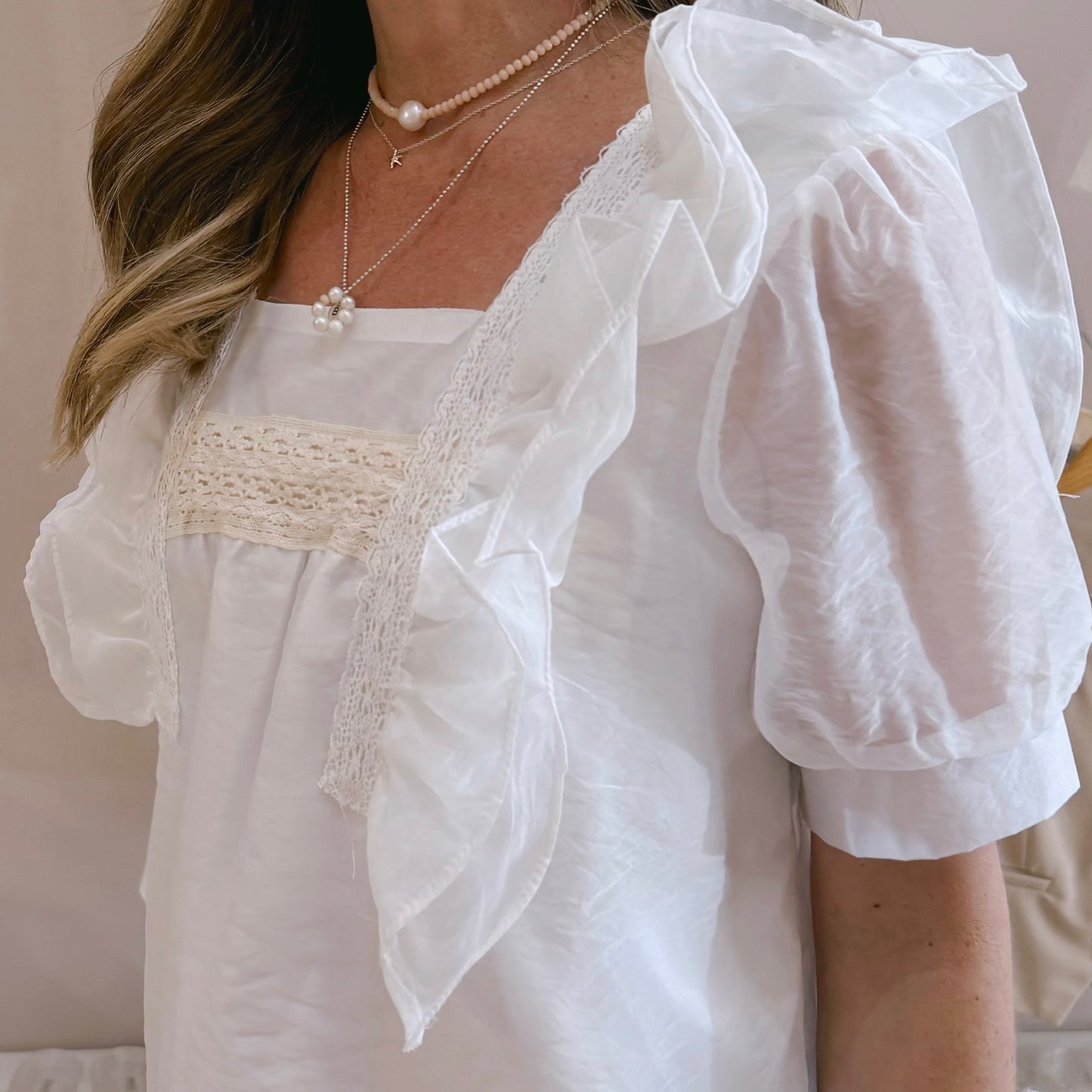 White Chiffon Sleeve Blouse