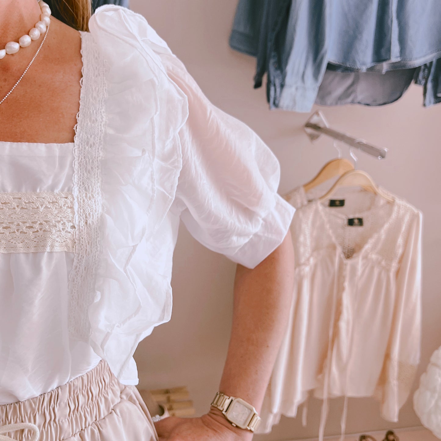 White Chiffon Sleeve Blouse