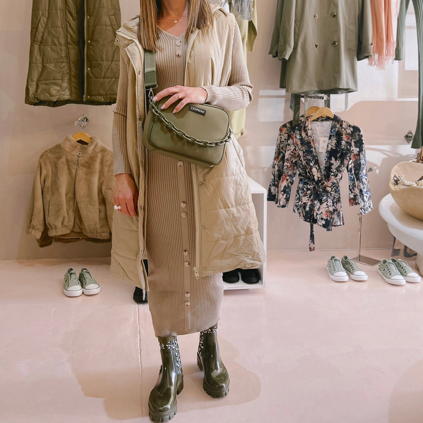 Beige Sleeveless Puffer Coat